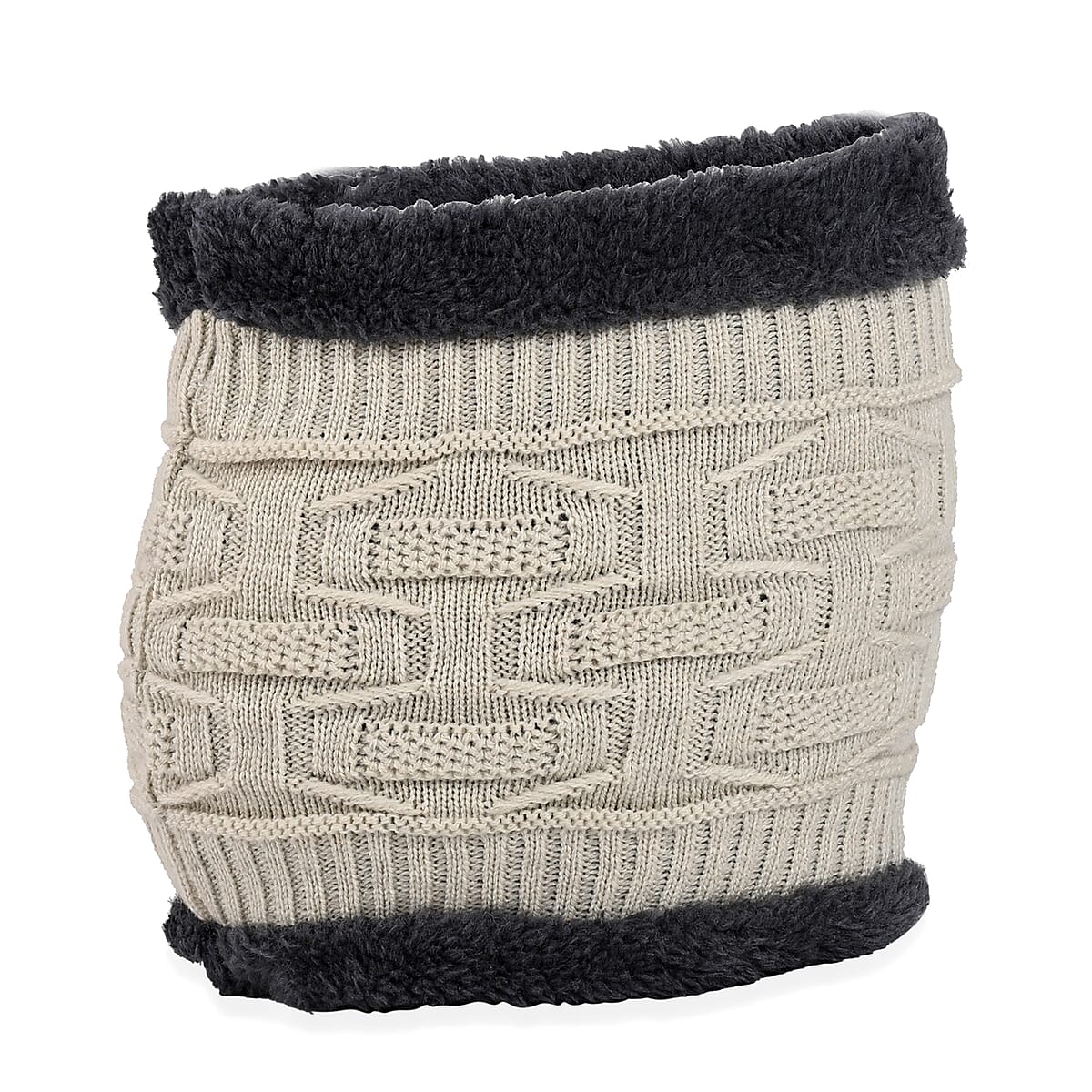  Winter Thick Fleece Lined Beanie Cap Hat Neck Warmer Scarf and Touch Screen Supported Mittens Gloves Cream (3pcs Set) image number 6