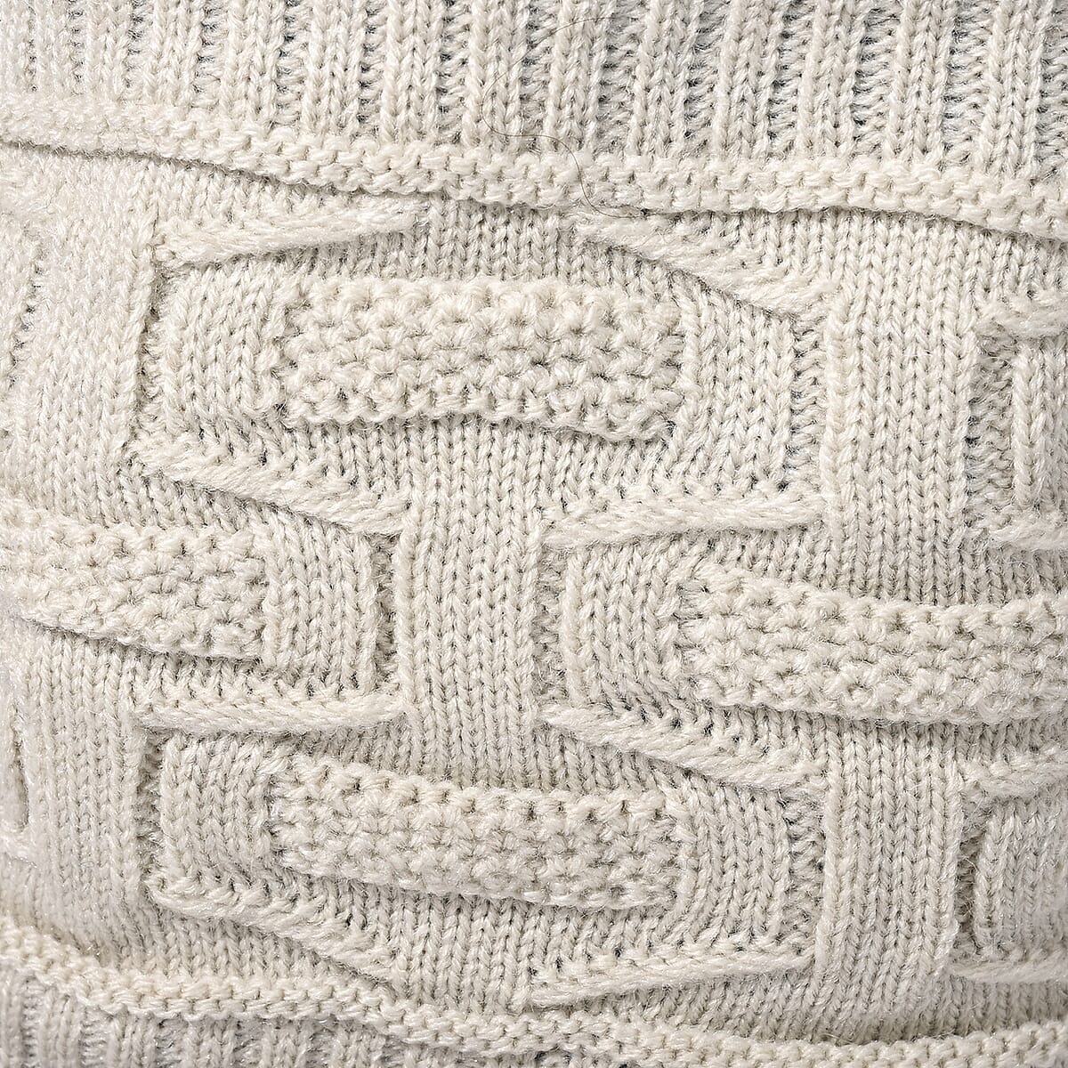  Winter Thick Fleece Lined Beanie Cap Hat Neck Warmer Scarf and Touch Screen Supported Mittens Gloves Cream (3pcs Set) image number 9