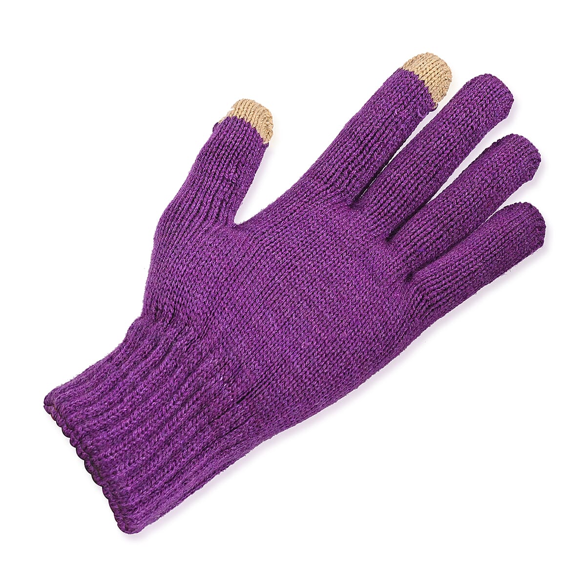  Winter Thick Fleece Lined Beanie Cap Hat Neck Warmer Scarf and Touch Screen Supported Mittens Gloves - Purple (3pcs Set) image number 4