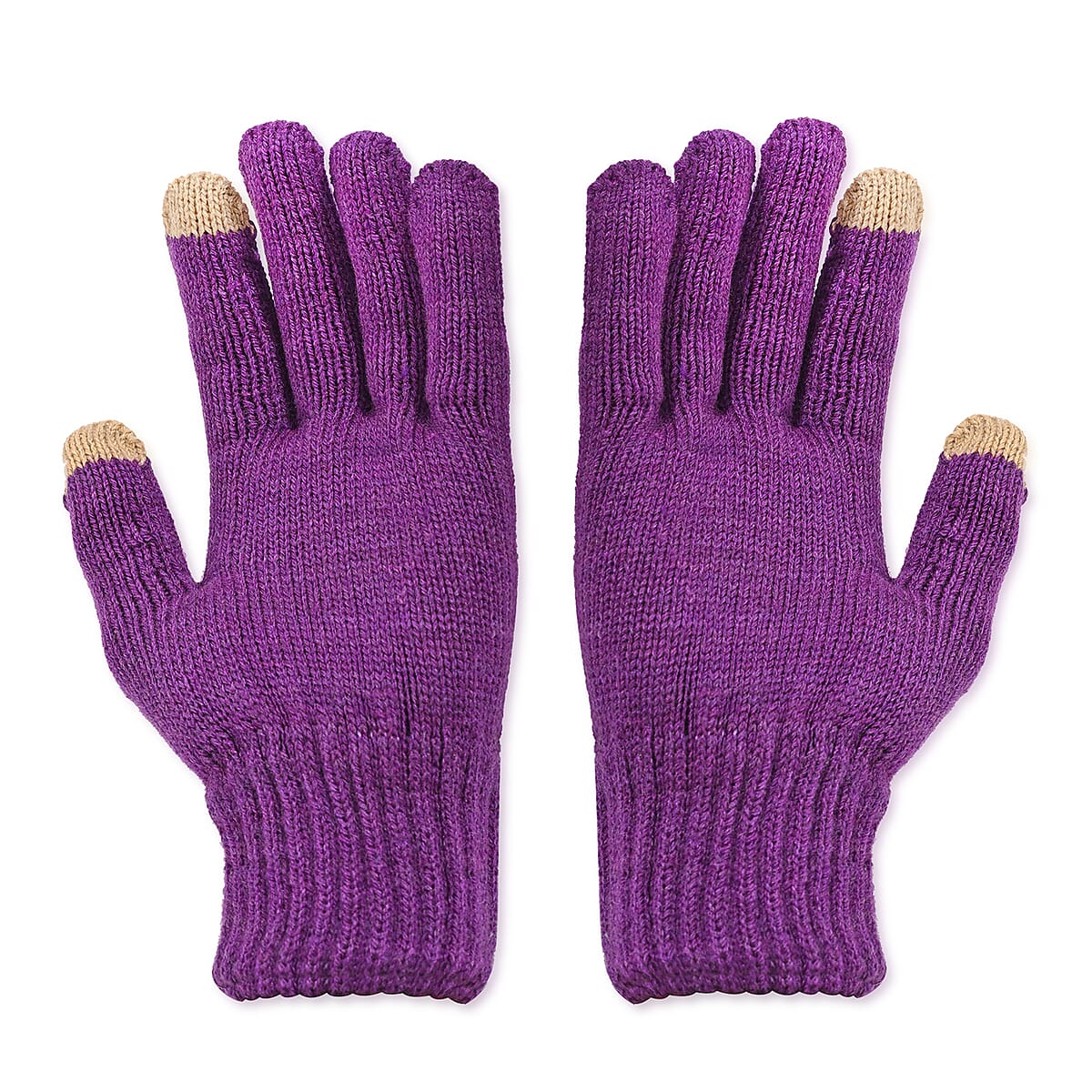  Winter Thick Fleece Lined Beanie Cap Hat Neck Warmer Scarf and Touch Screen Supported Mittens Gloves - Purple (3pcs Set) image number 5