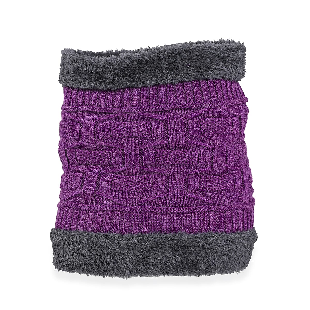  Winter Thick Fleece Lined Beanie Cap Hat Neck Warmer Scarf and Touch Screen Supported Mittens Gloves - Purple (3pcs Set) image number 6