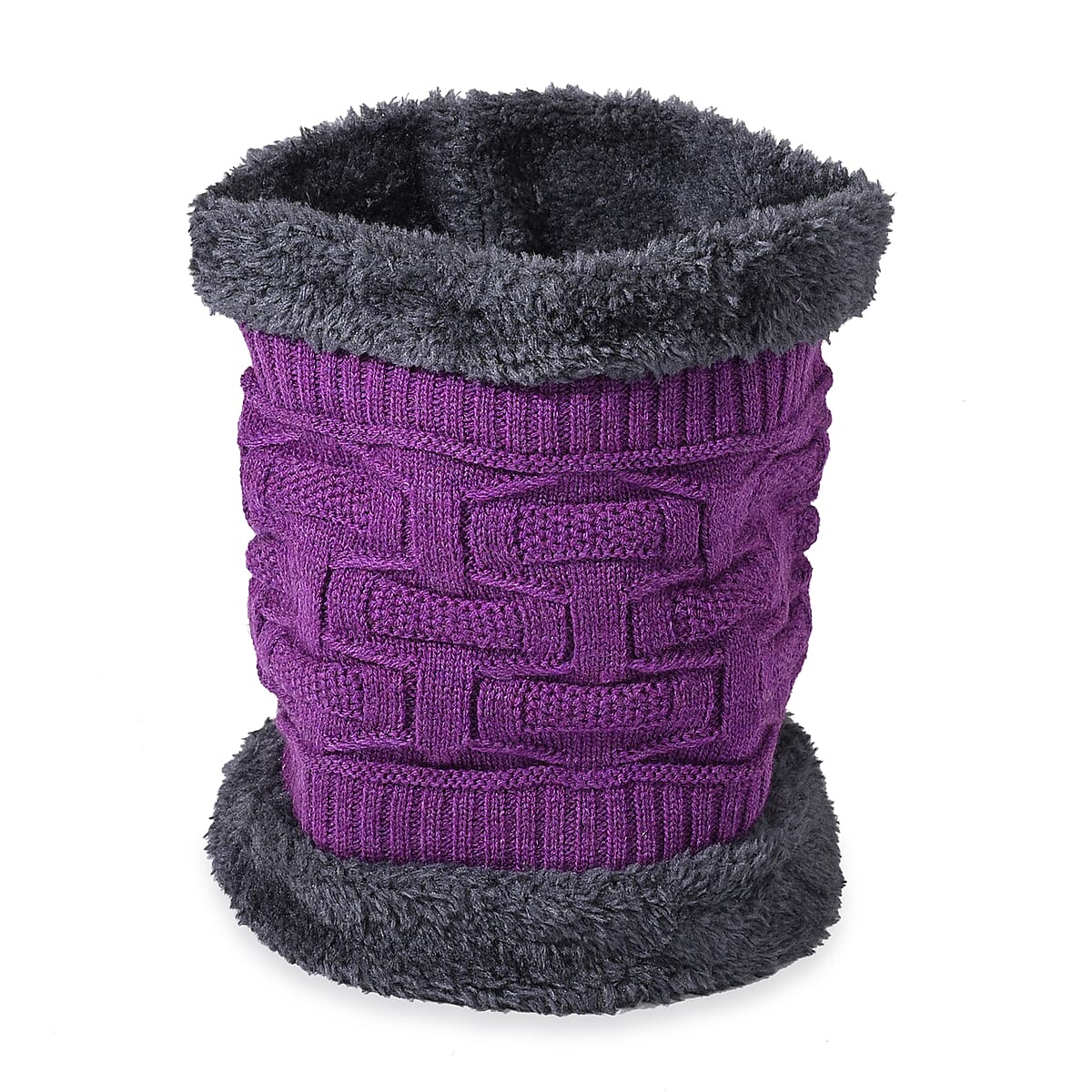  Winter Thick Fleece Lined Beanie Cap Hat Neck Warmer Scarf and Touch Screen Supported Mittens Gloves - Purple (3pcs Set) image number 7