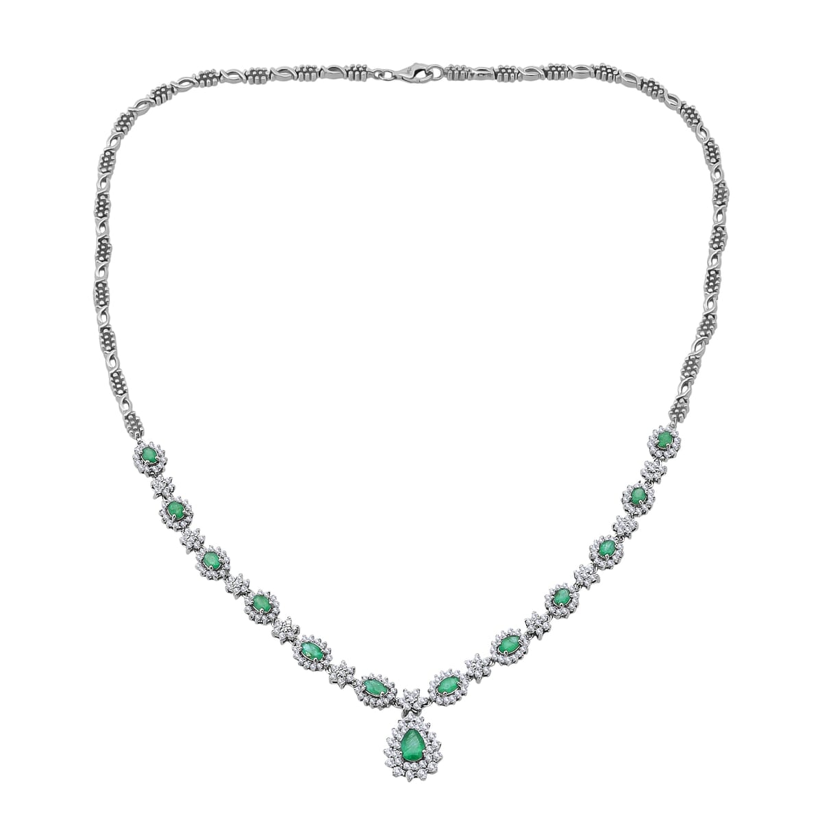 Premium Brazilian Emerald and Moissanite 5.00 ctw Necklace in Rhodium Over Sterling Silver 18 Inches image number 0