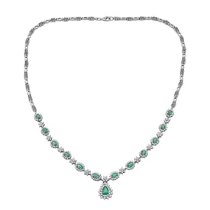 Premium Brazilian Emerald and Moissanite 5.00 ctw Necklace in Rhodium Over Sterling Silver 18 Inches