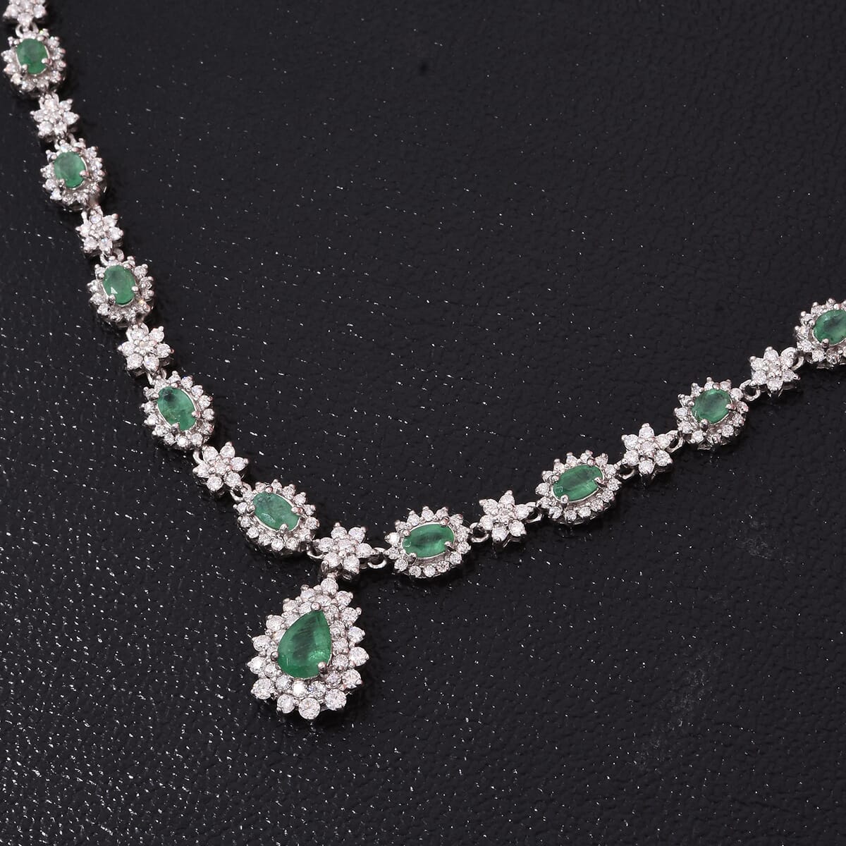 Premium Brazilian Emerald and Moissanite 5.00 ctw Necklace in Rhodium Over Sterling Silver 18 Inches image number 1