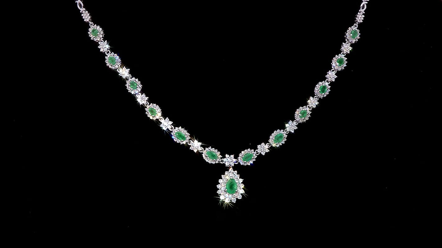 Premium Kagem Zambian Emerald and Moissanite 5.00 ctw Necklace in Rhodium Over Sterling Silver 18 Inches