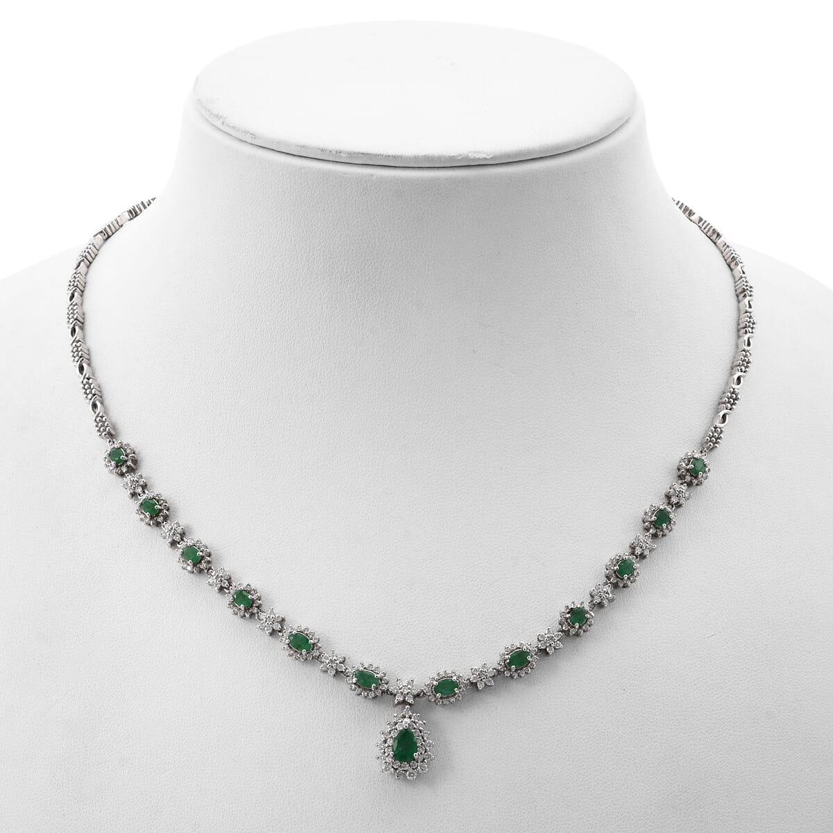 Premium Brazilian Emerald and Moissanite 5.00 ctw Necklace in Rhodium Over Sterling Silver 18 Inches image number 3