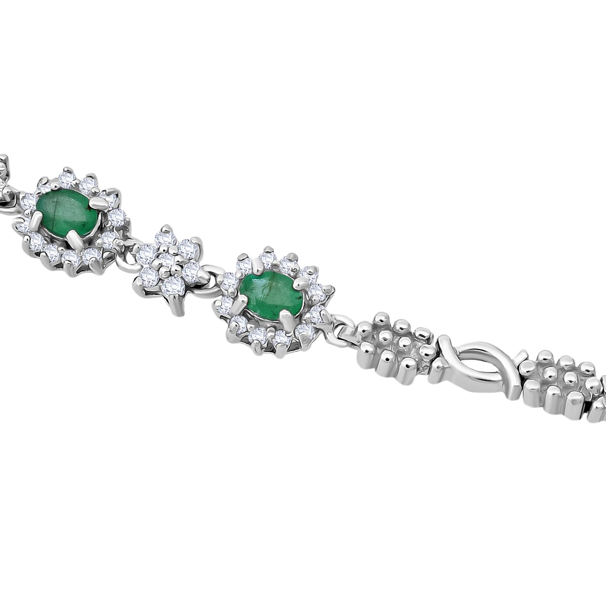 Premium Brazilian Emerald and Moissanite 5.00 ctw Necklace in Rhodium Over Sterling Silver 18 Inches image number 4