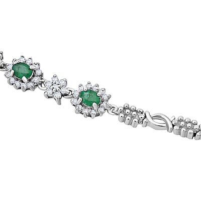 Premium Kagem Zambian Emerald and Moissanite 5.00 ctw Necklace in Rhodium Over Sterling Silver 18 Inches