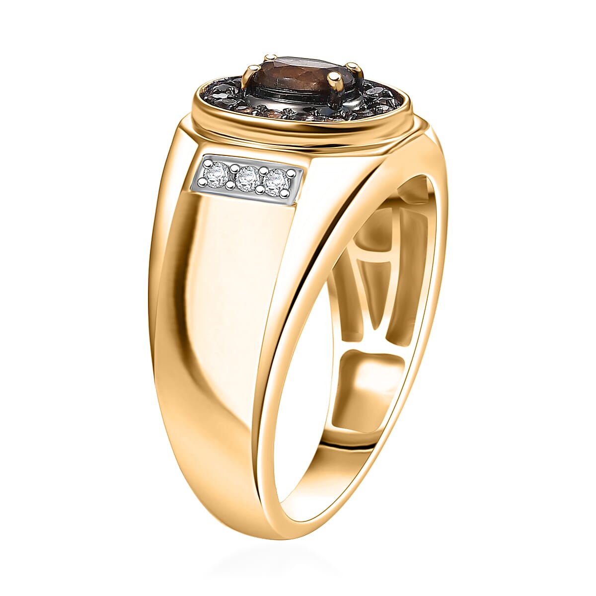D'Joy Madagascar Color Change Garnet and White Zircon 1.10 ctw Men's Ring in 18K Vermeil Yellow Gold Over Sterling Silver (Size 10.0) image number 3