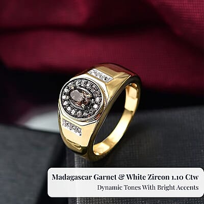 D'Joy Madagascar Color Change Garnet and White Zircon 1.10 ctw Men's Ring in 18K Vermeil Yellow Gold Over Sterling Silver (Size 10.0)