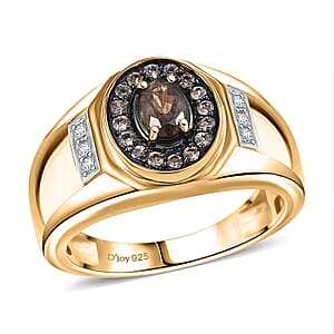 D'Joy Madagascar Color Change Garnet and White Zircon 1.10 ctw Men's Ring in 18K Vermeil Yellow Gold Over Sterling Silver (Size 12.0)