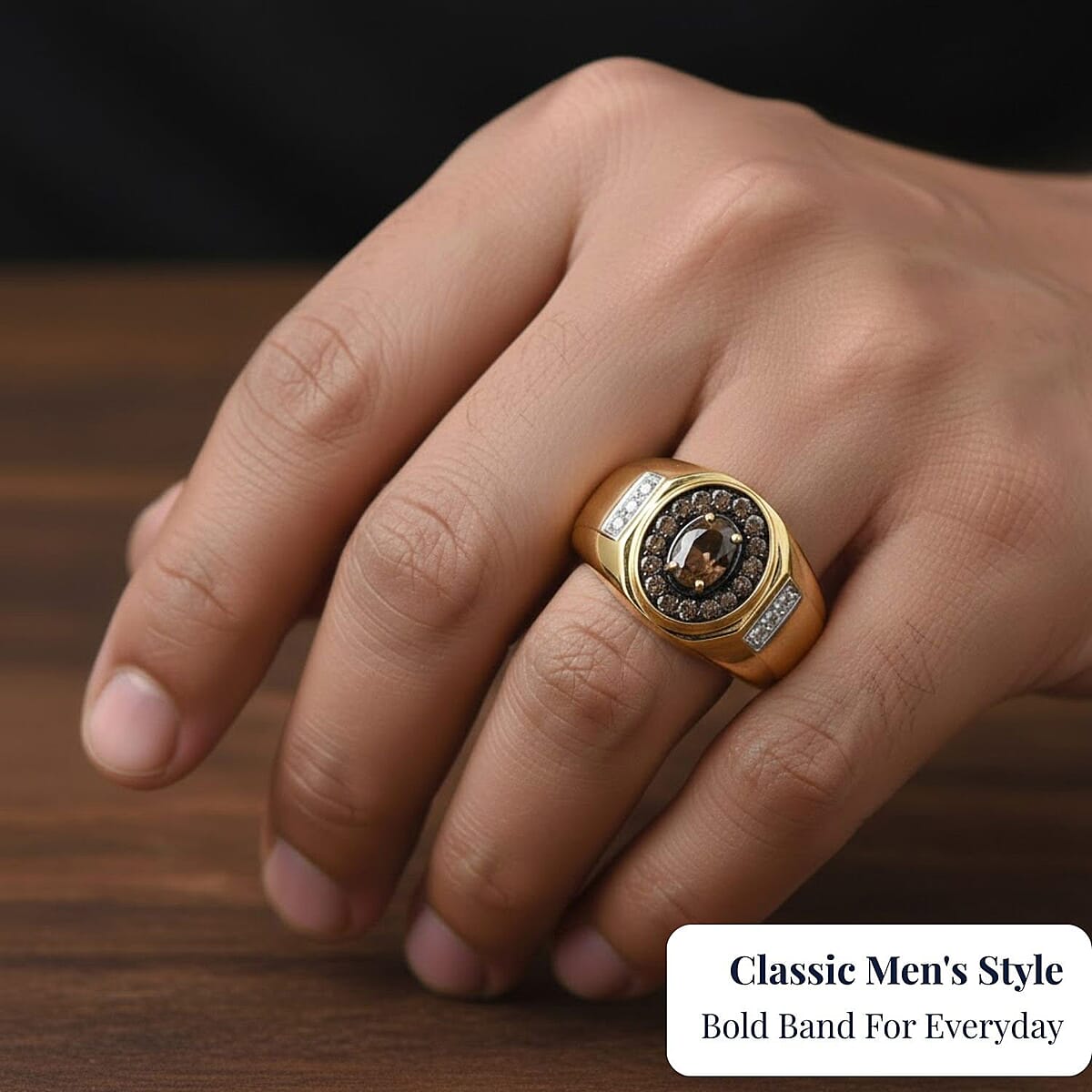 D'Joy Madagascar Color Change Garnet and White Zircon 1.10 ctw Men's Ring in 18K Vermeil Yellow Gold Over Sterling Silver (Size 12.0) image number 1