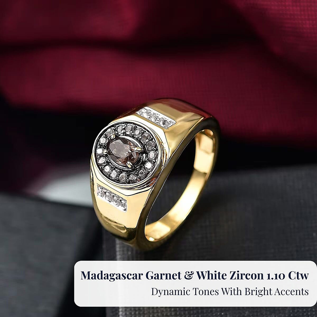 D'Joy Madagascar Color Change Garnet and White Zircon 1.10 ctw Men's Ring in 18K Vermeil Yellow Gold Over Sterling Silver (Size 12.0) image number 5