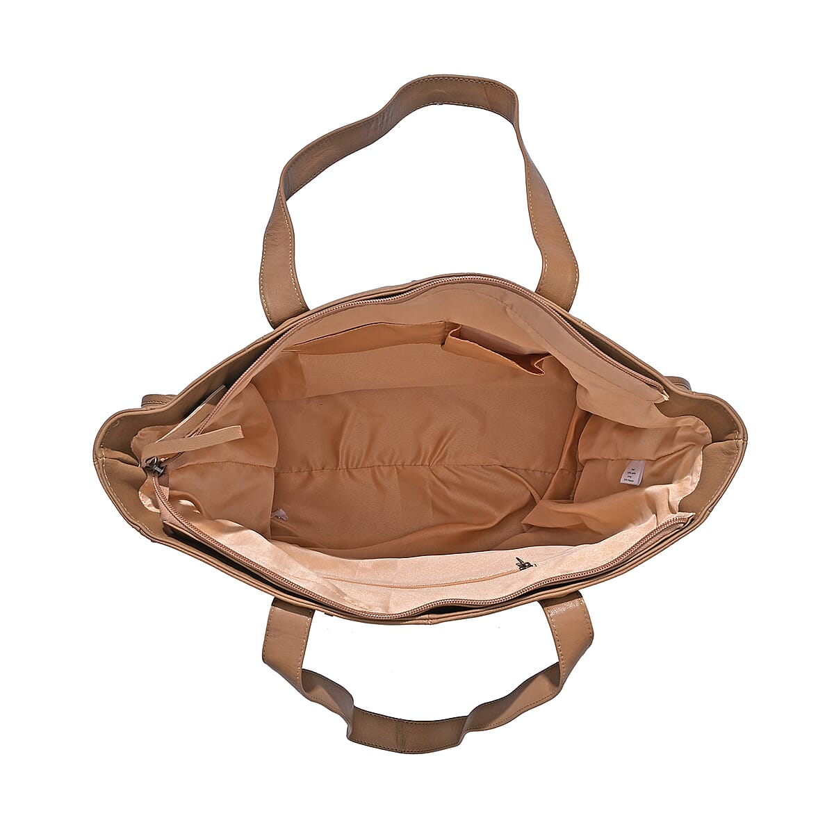 La Marey Tan Genuine Leather Front Pocket Tote Bag image number 6