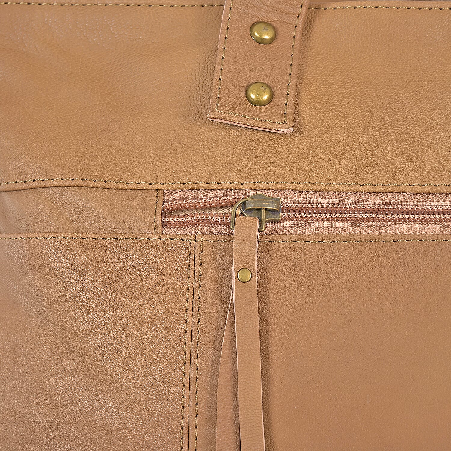 La Marey Tan Genuine Leather Front Pocket Tote Bag