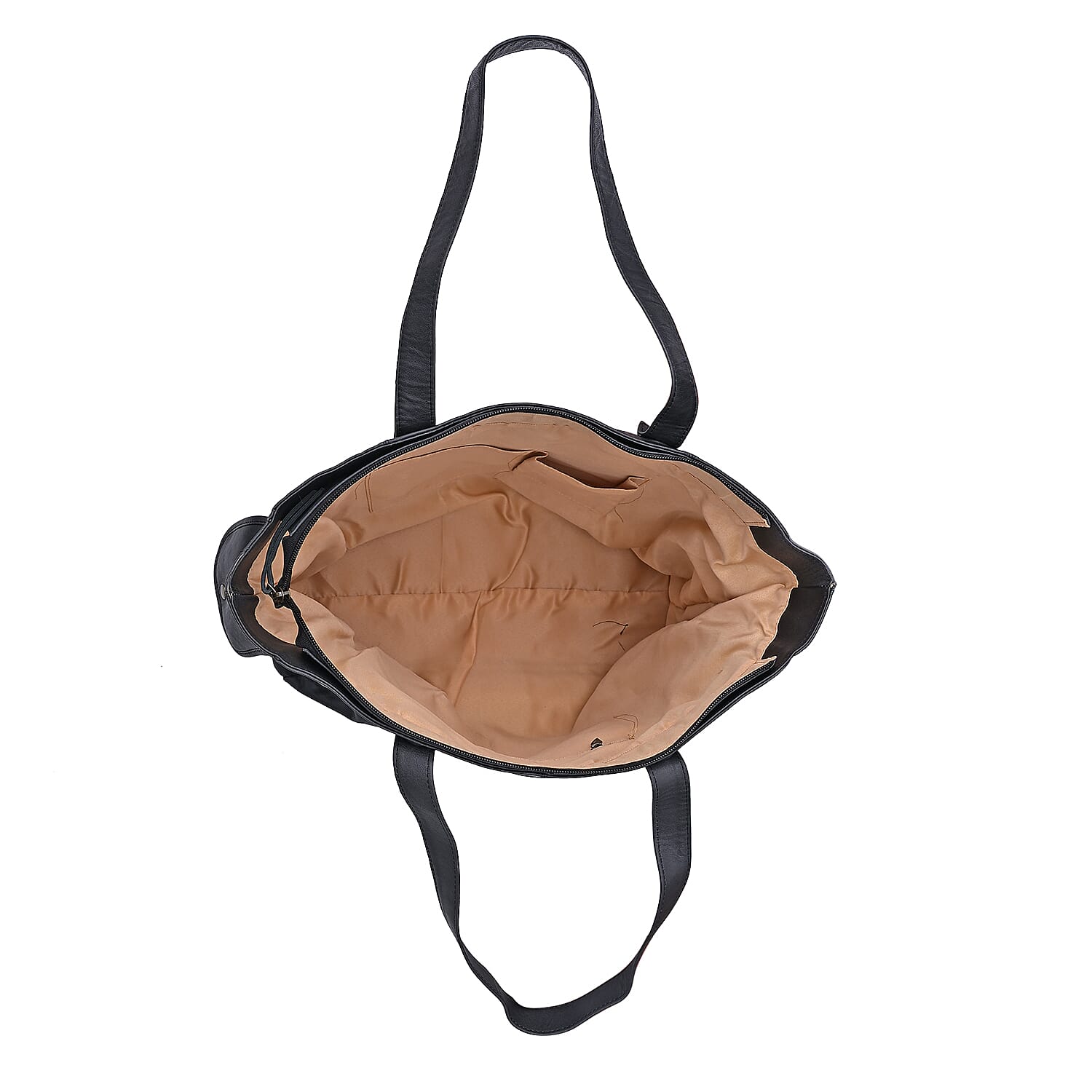 La Marey Black Genuine Leather Front Pocket Tote Bag