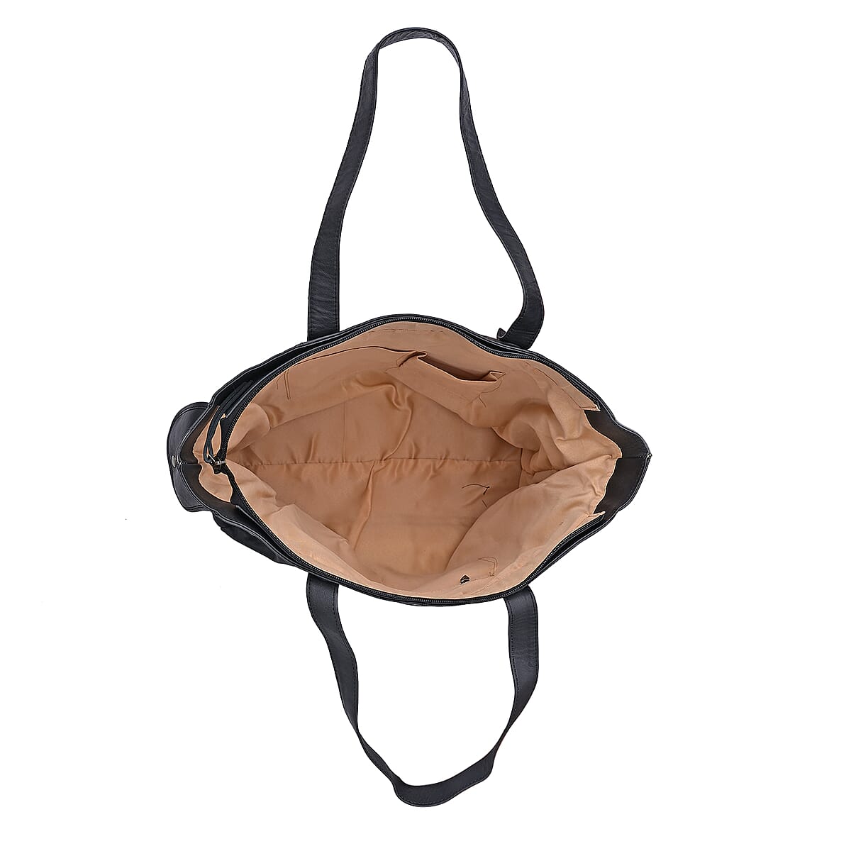 La Marey Black Genuine Leather Front Pocket Tote Bag image number 6