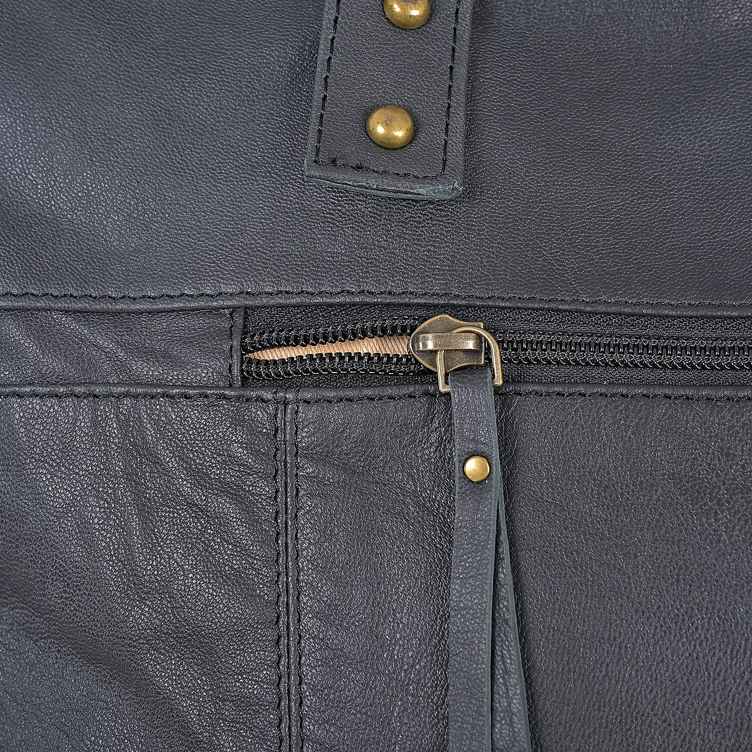 La Marey Black Genuine Leather Front Pocket Tote Bag