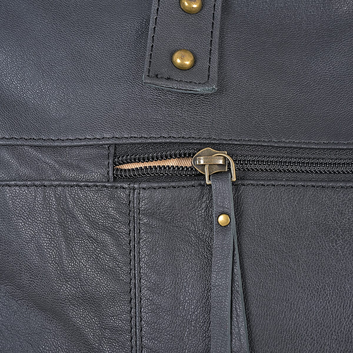 La Marey Black Genuine Leather Front Pocket Tote Bag image number 8