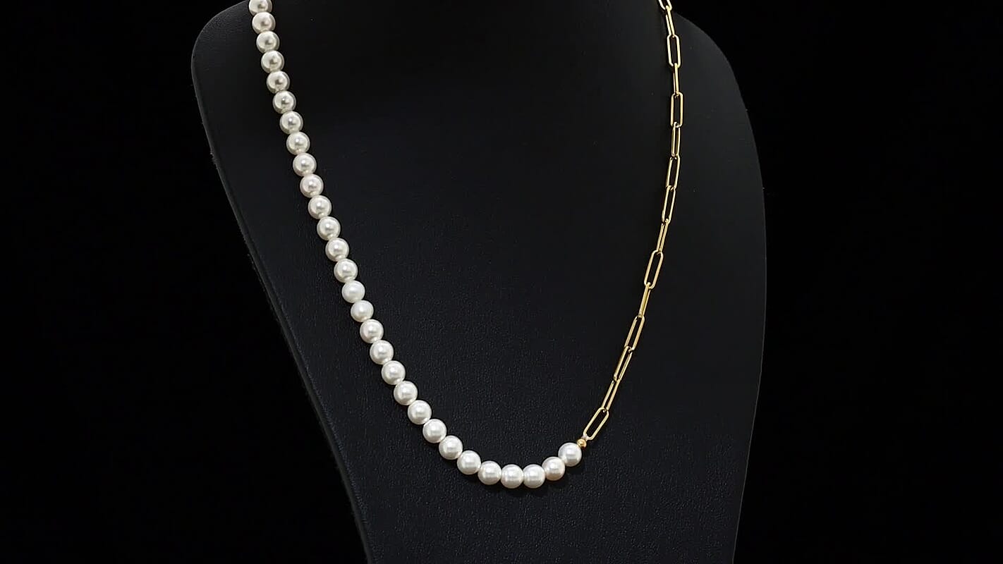 D'Joy Pearl Necklace 18 Inches in 18K Vermeil Yellow Gold Over Sterling Silver