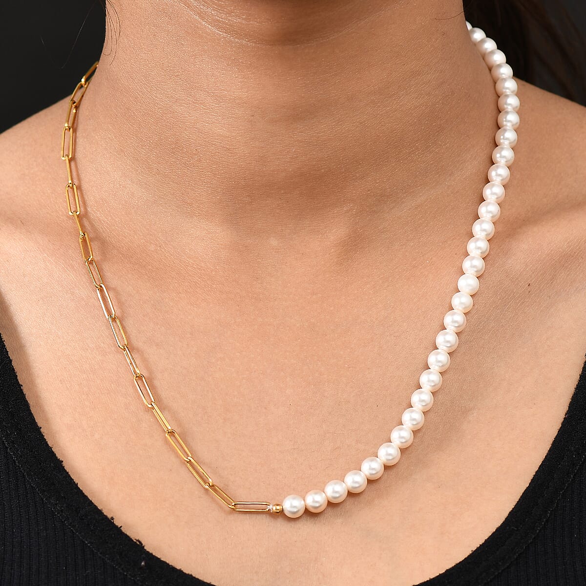 D'Joy Pearl Necklace 18 Inches in 18K Vermeil Yellow Gold Over Sterling Silver image number 2