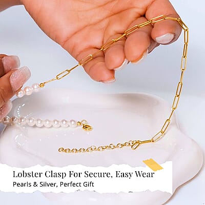 D'Joy Pearl Necklace 18 Inches in 18K Vermeil Yellow Gold Over Sterling Silver