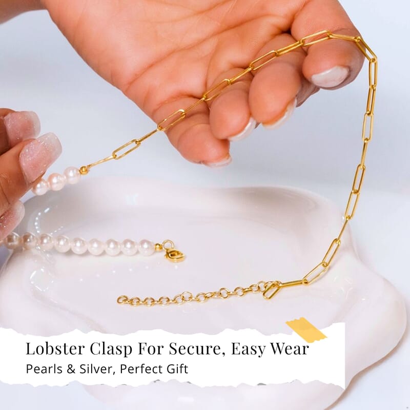 D'Joy Pearl Necklace 18 Inches in 18K Vermeil Yellow Gold Over Sterling Silver