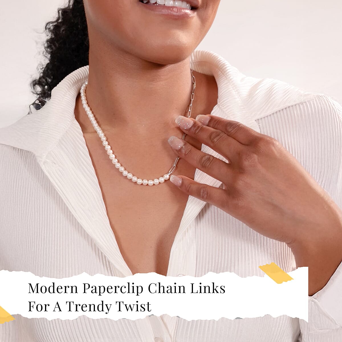 D'Joy Pearl Necklace 18 Inches in Rhodium Over Sterling Silver image number 1
