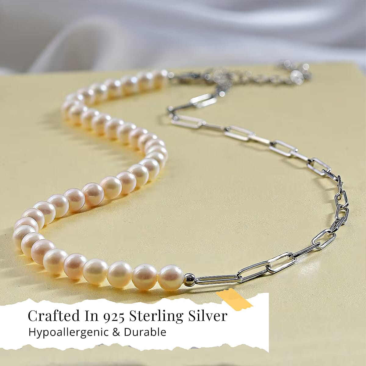 D'Joy Pearl Necklace 18 Inches in Rhodium Over Sterling Silver image number 2