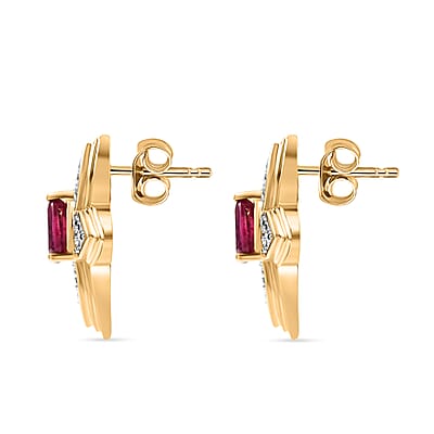 D'Joy African Ruby (FF) and White Zircon 1.80 ctw Earrings in 18K Vermeil Yellow Gold Over Sterling Silver