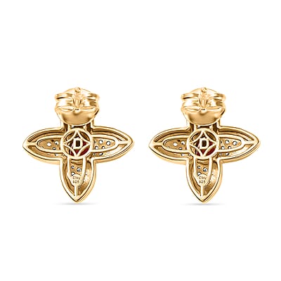 D'Joy African Ruby (FF) and White Zircon 1.80 ctw Earrings in 18K Vermeil Yellow Gold Over Sterling Silver