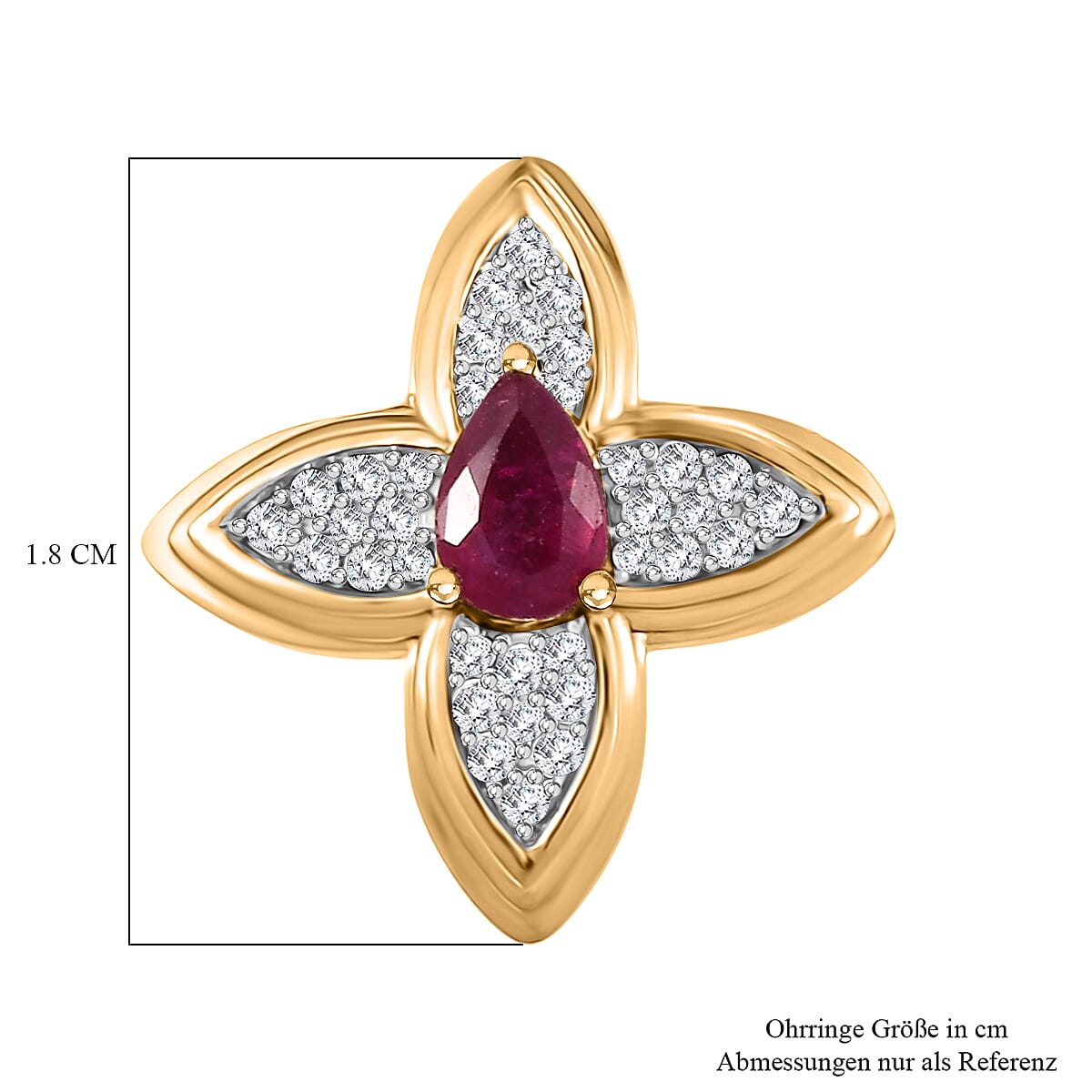 D'Joy African Ruby (FF) and White Zircon 1.80 ctw Earrings in 18K Vermeil Yellow Gold Over Sterling Silver