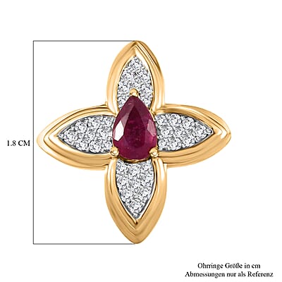 D'Joy African Ruby (FF) and White Zircon 1.80 ctw Earrings in 18K Vermeil Yellow Gold Over Sterling Silver
