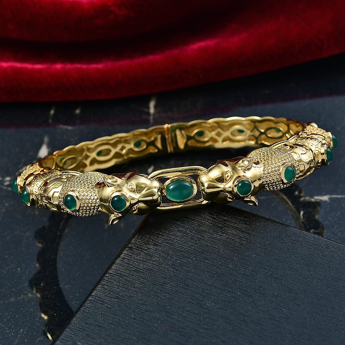 EverTrue Green Onyx 5.60 ctw Bangle Bracelet in 18K Yellow Gold Plated (7.50 In) image number 1