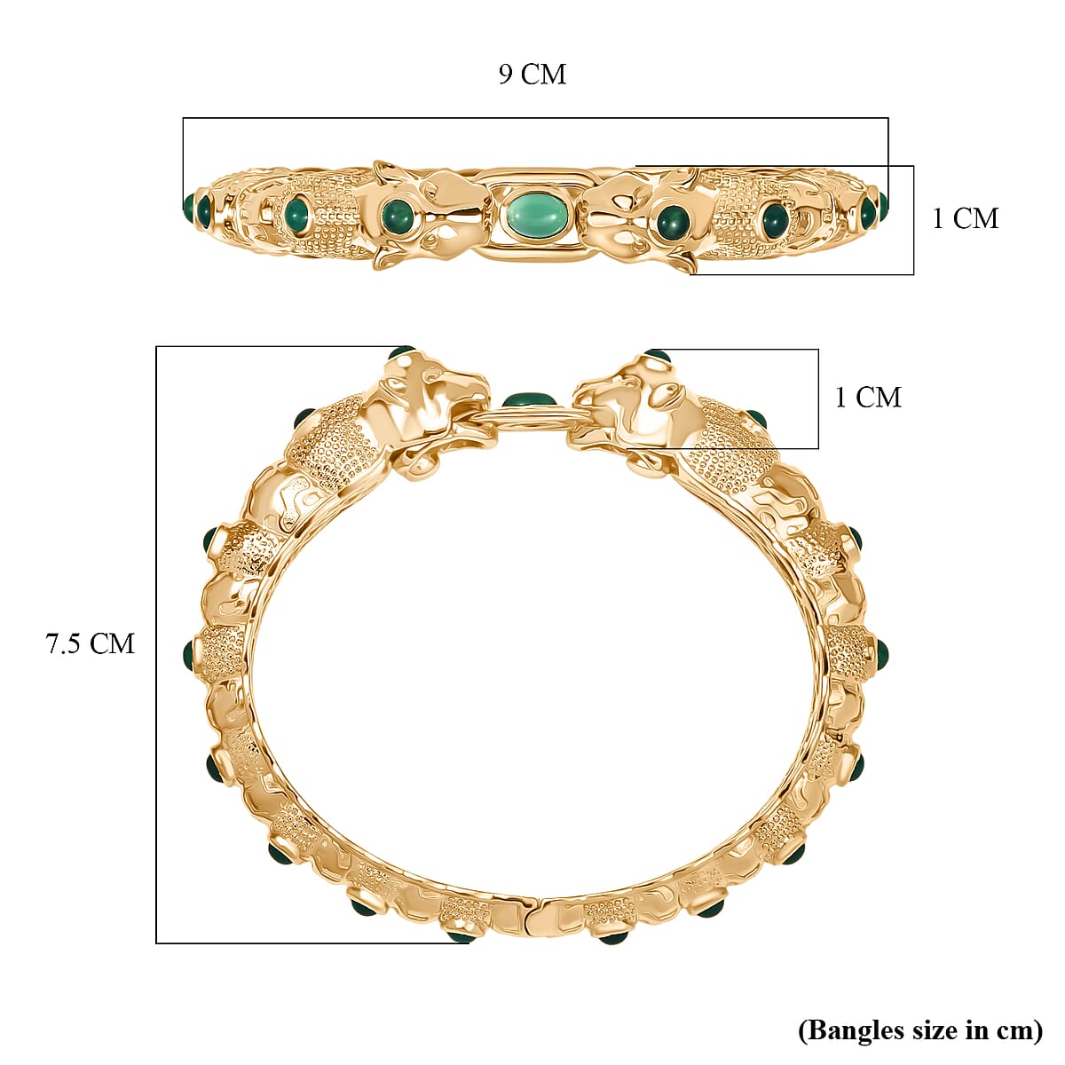 EverTrue Green Onyx 5.60 ctw Bangle Bracelet in 18K Yellow Gold Plated (7.50 In) image number 5