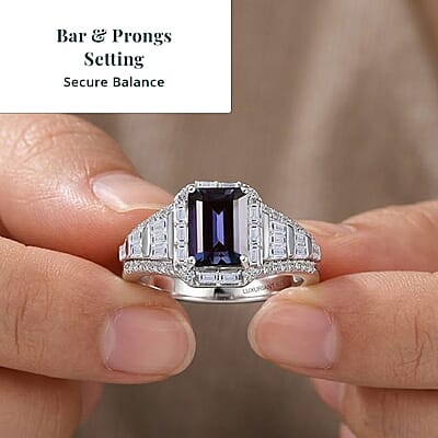 Luxuriant Premium Lab Grown Alexandrite and White Topaz 3.00 ctw Eclipse Empire Ring in Rhodium Over Sterling Silver (Size 5.0)