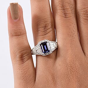 Luxuriant Premium Lab Grown Alexandrite and White Topaz 3.00 ctw Eclipse Empire Ring in Rhodium Over Sterling Silver (Size 7.0)