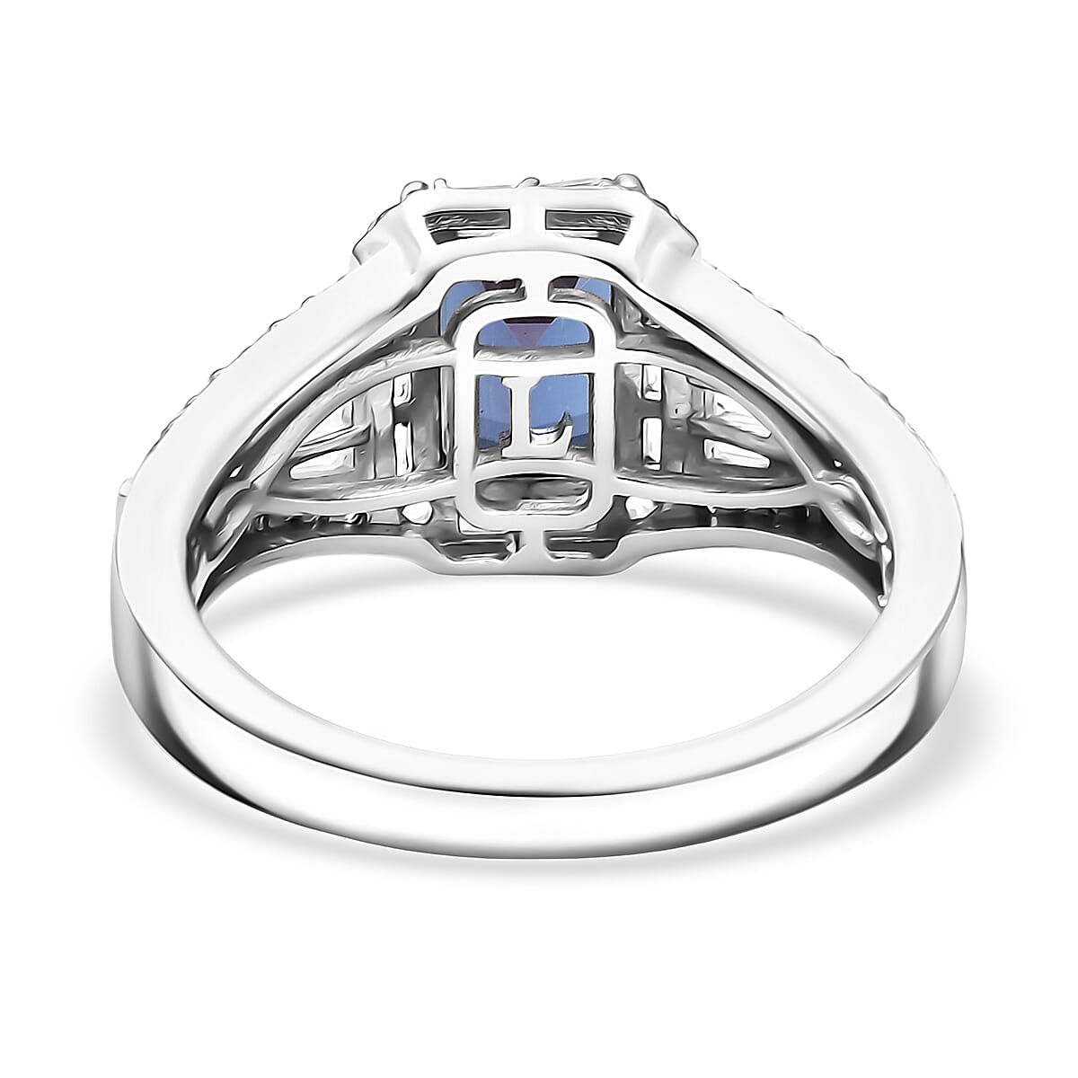 Luxuriant Premium Lab Grown Alexandrite and White Topaz 3.00 ctw Eclipse Empire Ring in Rhodium Over Sterling Silver (Size 7.0) image number 4