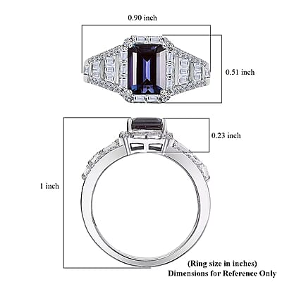 Luxuriant Premium Lab Grown Alexandrite and White Topaz 3.00 ctw Eclipse Empire Ring in Rhodium Over Sterling Silver (Size 7.0)