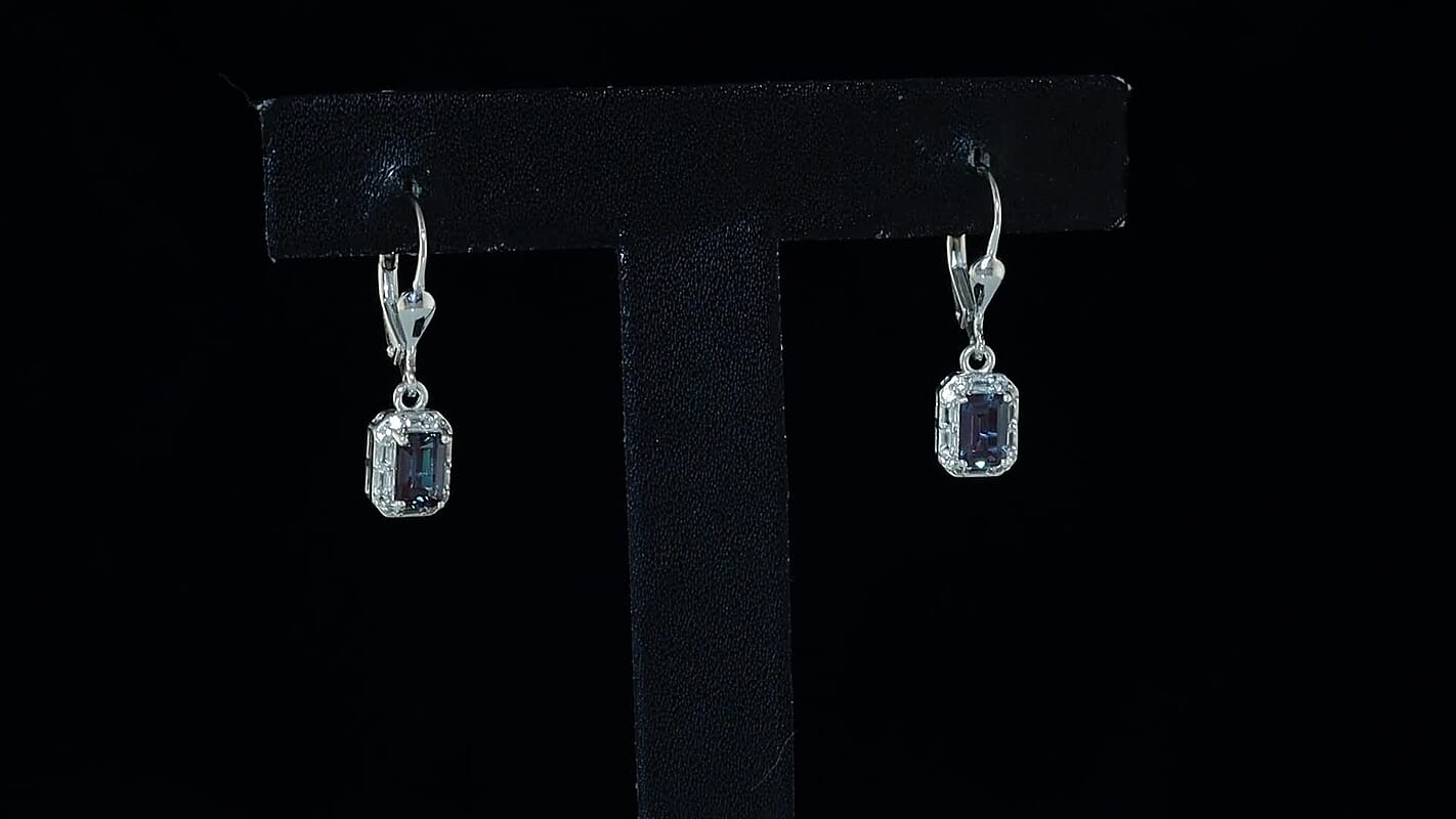 Luxuriant Premium Lab Grown Alexandrite and White Topaz 1.85 ctw Eclipse Empire Earrings in Rhodium Over Sterling Silver