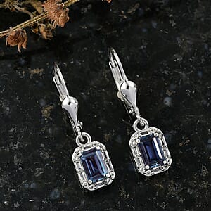Luxuriant Premium Lab Grown Alexandrite and White Topaz 1.85 ctw Eclipse Empire Earrings in Rhodium Over Sterling Silver 