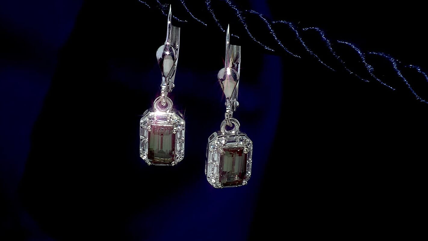 Luxuriant Premium Lab Grown Alexandrite and White Topaz 1.85 ctw Eclipse Empire Earrings in Rhodium Over Sterling Silver