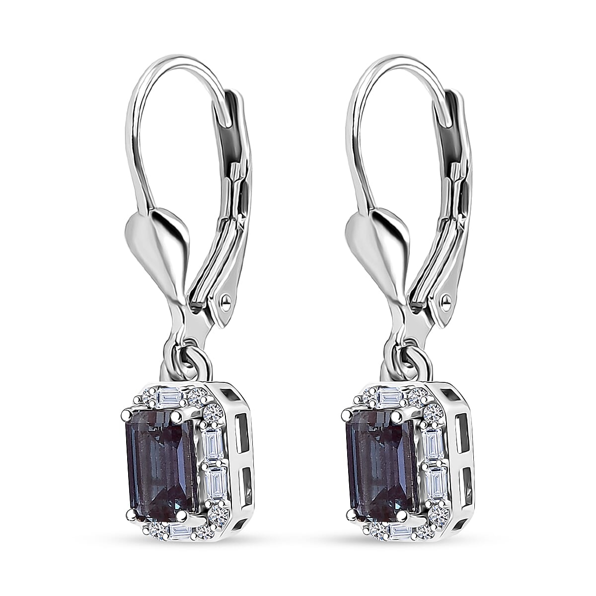 Luxuriant Premium Lab Grown Alexandrite and White Topaz 1.85 ctw Eclipse Empire Earrings in Rhodium Over Sterling Silver  image number 3