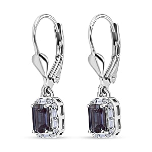 Luxuriant Premium Lab Grown Alexandrite and White Topaz 1.85 ctw Eclipse Empire Earrings in Rhodium Over Sterling Silver 
