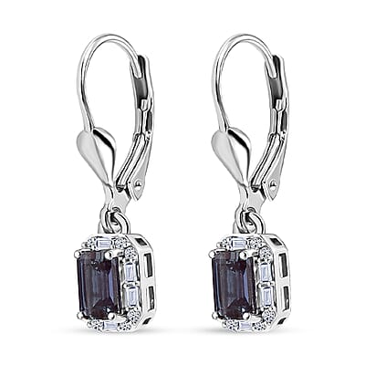 Luxuriant Premium Lab Grown Alexandrite and White Topaz 1.85 ctw Eclipse Empire Earrings in Rhodium Over Sterling Silver