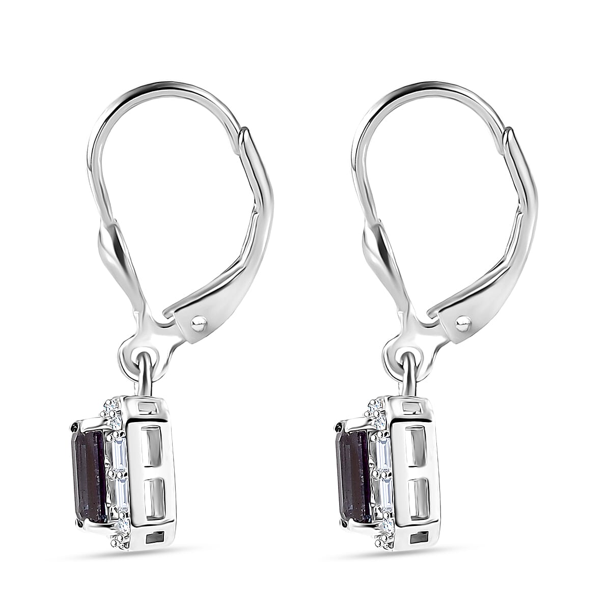 Luxuriant Premium Lab Grown Alexandrite and White Topaz 1.85 ctw Eclipse Empire Earrings in Rhodium Over Sterling Silver  image number 4