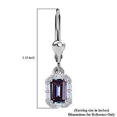 Luxuriant Premium Lab Grown Alexandrite and White Topaz 1.85 ctw Eclipse Empire Earrings in Rhodium Over Sterling Silver