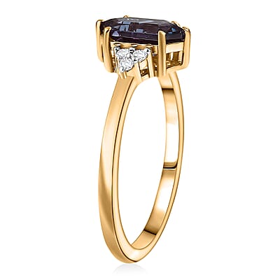 Luxuriant AAA Lab Grown Alexandrite and Lab Grown Diamond G-H SI 1.50 ctw Shadow Prism Ring in 18K Vermeil Yellow Gold Over Sterling Silver (Size 6.0)