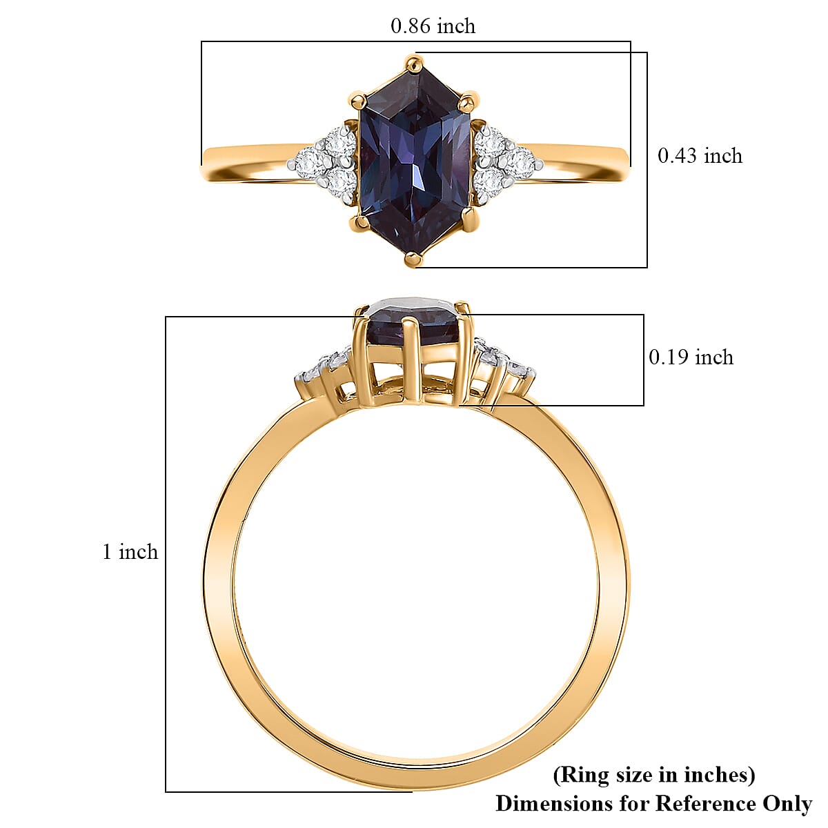Luxuriant AAA Lab Grown Alexandrite and Lab Grown Diamond G-H SI 1.50 ctw Shadow Prism Ring in 18K Vermeil Yellow Gold Over Sterling Silver (Size 6.0)